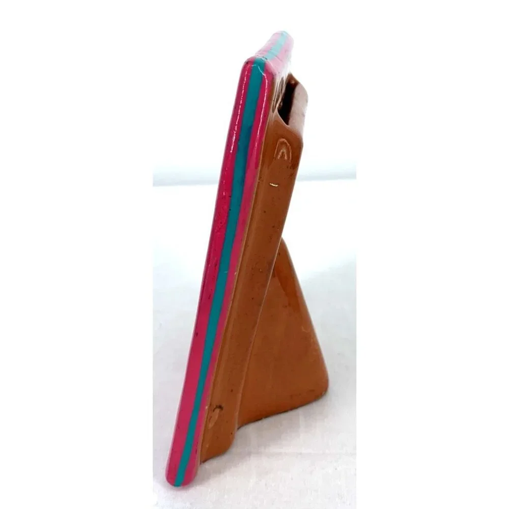 Mexican Terracotta Hand Painted Photo Frame Colorful Folk Art Ceramic 5 x 7